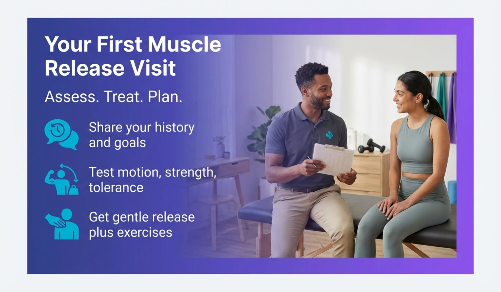 Your First Muscle Release Visit &mdash; Assess. Treat. Plan. Infographic