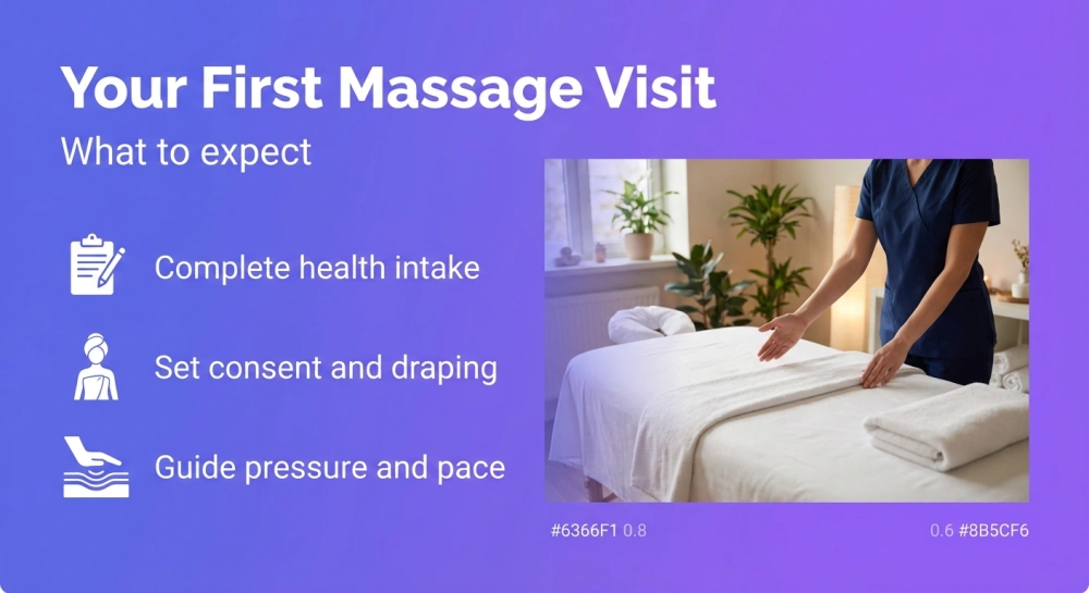Your First Massage Visit infographic: What to expect